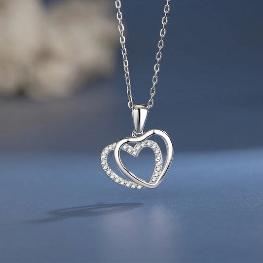 925 Sterling Silver Double Heart-shaped Necklace