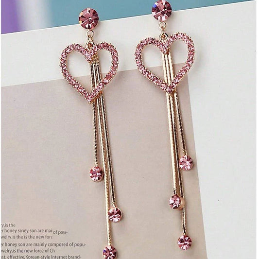 Zircon Long Fringe Heart Earrings